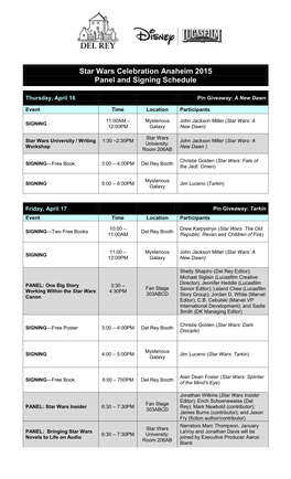 Star Wars Celebration Anaheim 2015 Panel and Signing Schedule