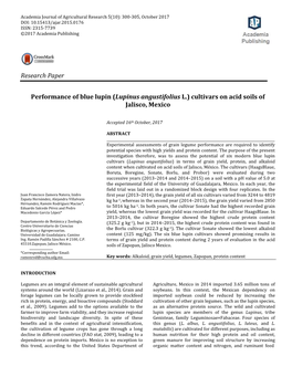 Research Paper Performance of Blue Lupin (Lupinus Angustifolius L