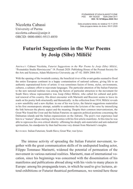 Futurist Suggestions in the War Poems by Josip (Sibe) Miličić