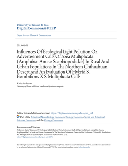 Influences of Ecological Light Pollution on Advertisement Calls Of