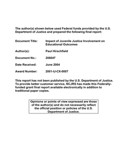 Impact of Juvenile Justice Involvement on Educational Outcomes