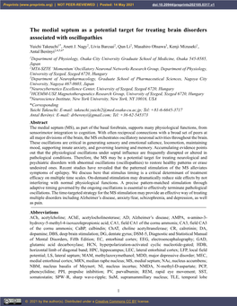 The Medial Septum As a Potential Target for Treating Brain Disorders Associated with Oscillopathies Yuichi Takeuchi1*, Anett J