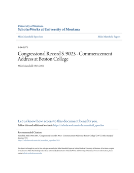 Commencement Address at Boston College Mike Mansfield 1903-2001