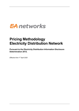 Pricing Methodology Electricity Distribution Network