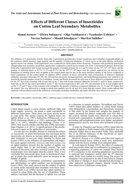 Effects of Different Classes of Insecticides on Cotton Leaf Secondary Metabolites