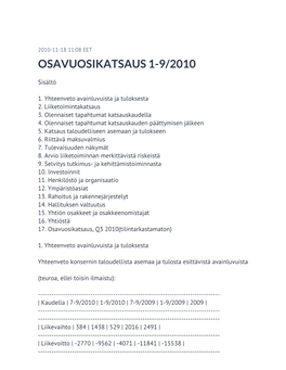 Osavuosikatsaus 1-9/2010