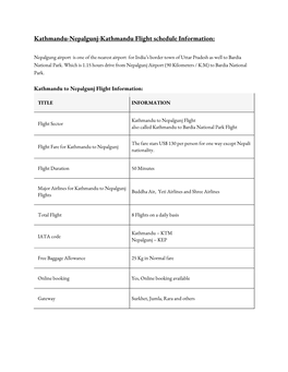 Kathmandu-Nepalgunj-Kathmandu Flight Schedule Information