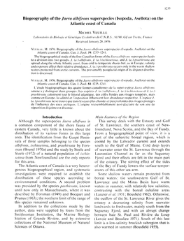 Biogeography of the Jaera Albifrons Superspecies (Isopoda, Asellota) on the Atlantic Coast of Canada