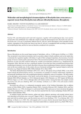 Molecular and Morphological Circumscription of Brachythecium Coruscum As a Separate Taxon from Brachythecium Albicans (Brachytheciaceae, Bryophyta)