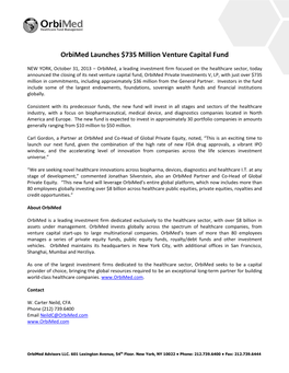 Orbimed Launches $735 Million Venture Capital Fund