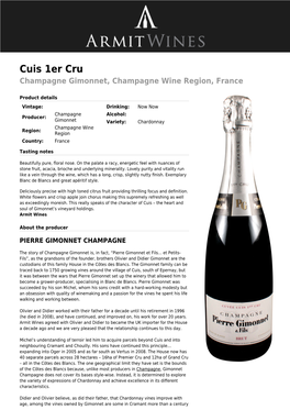 Cuis 1Er Cru Champagne Gimonnet, Champagne Wine Region, France