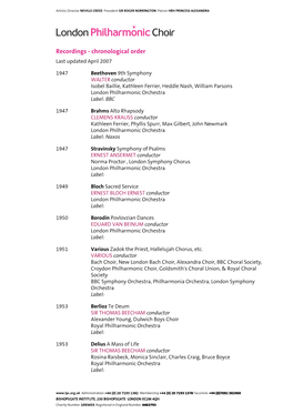 Recordings - Chronological Order Last Updated April 2007