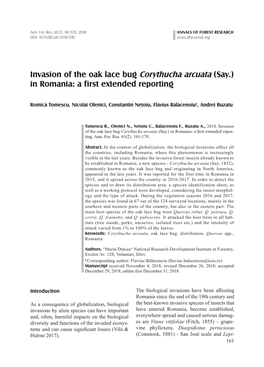 Invasion of the Oak Lace Bug Corythucha Arcuata (Say.) in Romania: a First Extended Repor- Ting