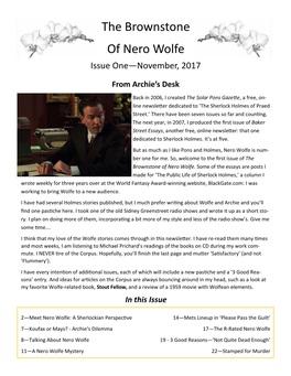 The Brownstone of Nero Wolfe Issue One—November, 2017