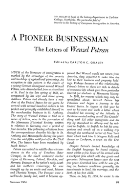 A Pioneer Businessman; the Letters of Wenzel Petran