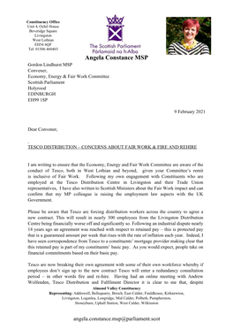 Angela.Constance.Msp@Parliament.Scot Concerns About Behaviour Contradictory to the Principles of Fair Work, Tesco Will Nonetheless Press Ahead with These Changes