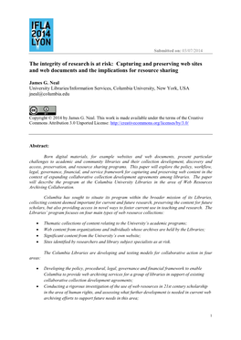 The Integrity of Research Is at Risk: Capturing and Preserving Web Sites and Web Documents and the Implications for Resource Sharing