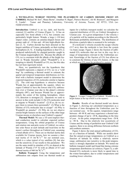 A WUNDA-FULL WORLD? TESTING the PLAUSIBILTY of CARBON DIOXIDE FROST on UMBRIEL Michael M. Sori1, Shane Byrne1, Jonathan N. Bapst1, Patricio Becerra1, Ali M