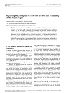 Improving the Principles of Short-Term Electric Load Forecasting of the Irkutsk Region