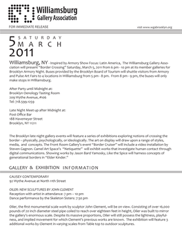 Border Crossing” Saturday, March 5, 2011 from 6 Pm - 10 Pm at Its Member Galleries for Brooklyn Armory Night