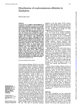 Distribution of Oculocutaneous Albinism in Zimbabwe