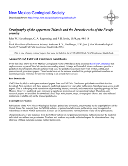 Stratigraphy of the Uppermost Triassic and the Jurassic Rocks of the Navajo Country John W