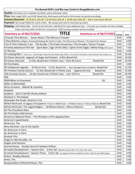 TITLE Inventory As of 04/17/2021