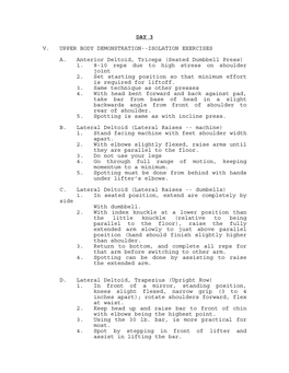 ISOLATION EXERCISES A. Anterior Deltoid, Triceps (Seated Dumbbell Press) 1