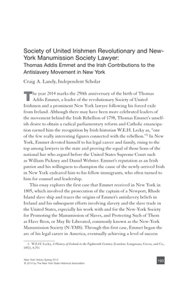 Thomas Addis Emmet and the Irish Contributions to the Antislavery Movement in New York Craig A