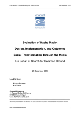 Evaluation of Nashe Maalo