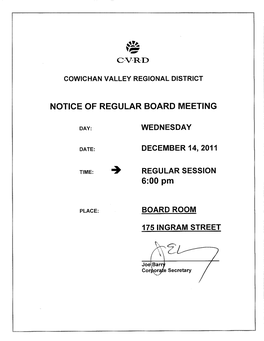 NOTICE of REGULAR BOARD MEETING 6:00Pm