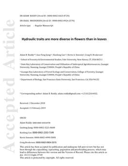 Hydraulic Traits Are More Diverse in Flowers Than in Leaves