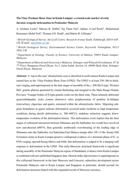 The Ukay Perdana Shear Zone in Kuala Lumpur: a Crustal-Scale Marker of Early Jurassic Orogenic Deformation in Peninsular Malaysia