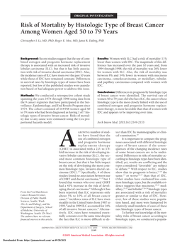 Risk of Mortality by Histologic Type of Breast Cancer Among Women Aged 50 to 79 Years