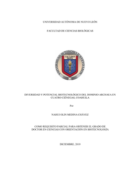 Universidad Autónoma De Nuevo León Facultad De Ciencias Biológicas Diversidad Y Potencial Biotecnológico Del Dominio Archaea