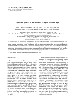 Populations Genetics of the Mauritian Flying Fox, Pteropus