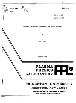 Plasma Physics Laboratory Princeton University