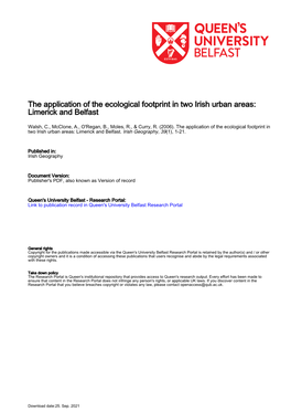 The Application of the Ecological Footprint in Two Irish Urban Areas: Limerick and Belfast