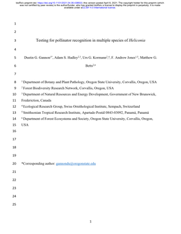 Testing for Pollinator Recognition in Multiple Species of Heliconia