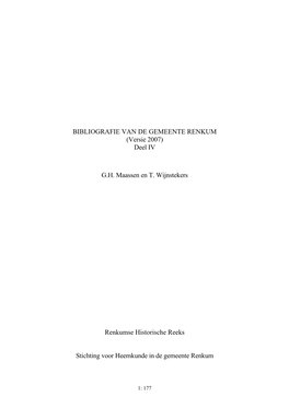 BIBLIOGRAFIE VAN DE GEMEENTE RENKUM (Versie 2007) Deel IV