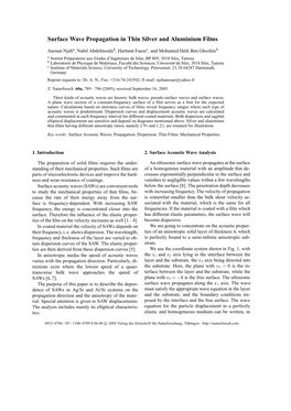 Surface Wave Propagation in Thin Silver and Aluminium Films