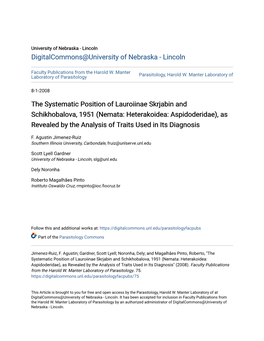 Nemata: Heterakoidea: Aspidoderidae), As Revealed by the Analysis of Traits Used in Its Diagnosis