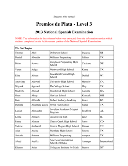 Level 3 2013 National Spanish Examination