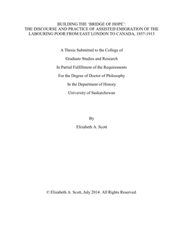 The Discourse and Practice of Assisted Emigration of the Labouring Poor from East London to Canada, 1857-1913