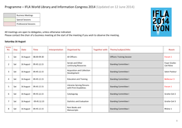 Programme – IFLA World Library and Information Congress 2014 (Updated on 12 June 2014)