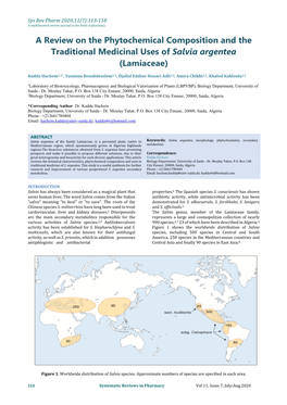 A Review on the Phytochemical Composition and the Traditional Medicinal Uses of Salvia Argentea (Lamiaceae)