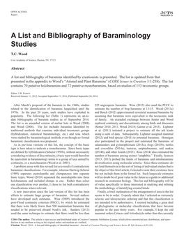 A List and Bibliography of Baraminology Studies T.C