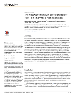The Ndst Gene Family in Zebrafish: Role of Ndst1b in Pharyngeal Arch Formation