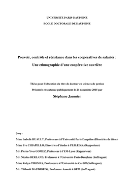 Pouvoir, Contrôle Et Résistance Dans Les Coopératives De Salariés