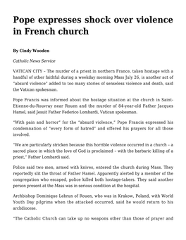 Pope Expresses Shock Over Violence in French Church